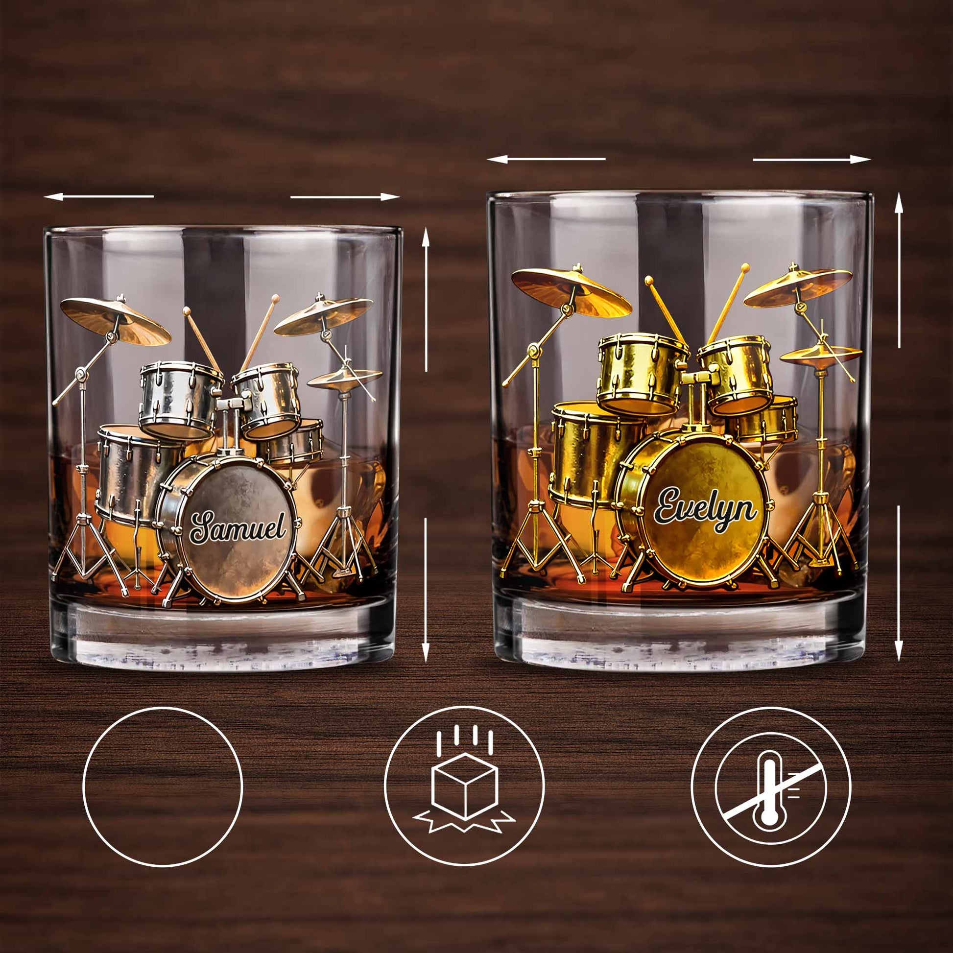 Music Is The Heartbeat Of The Soul Drum Kit Design - Personalized Custom Whiskey Glass - MUSIC119_RWG