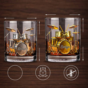 Music Is The Heartbeat Of The Soul Drum Kit Design - Personalized Custom Whiskey Glass - MUSIC119_RWG