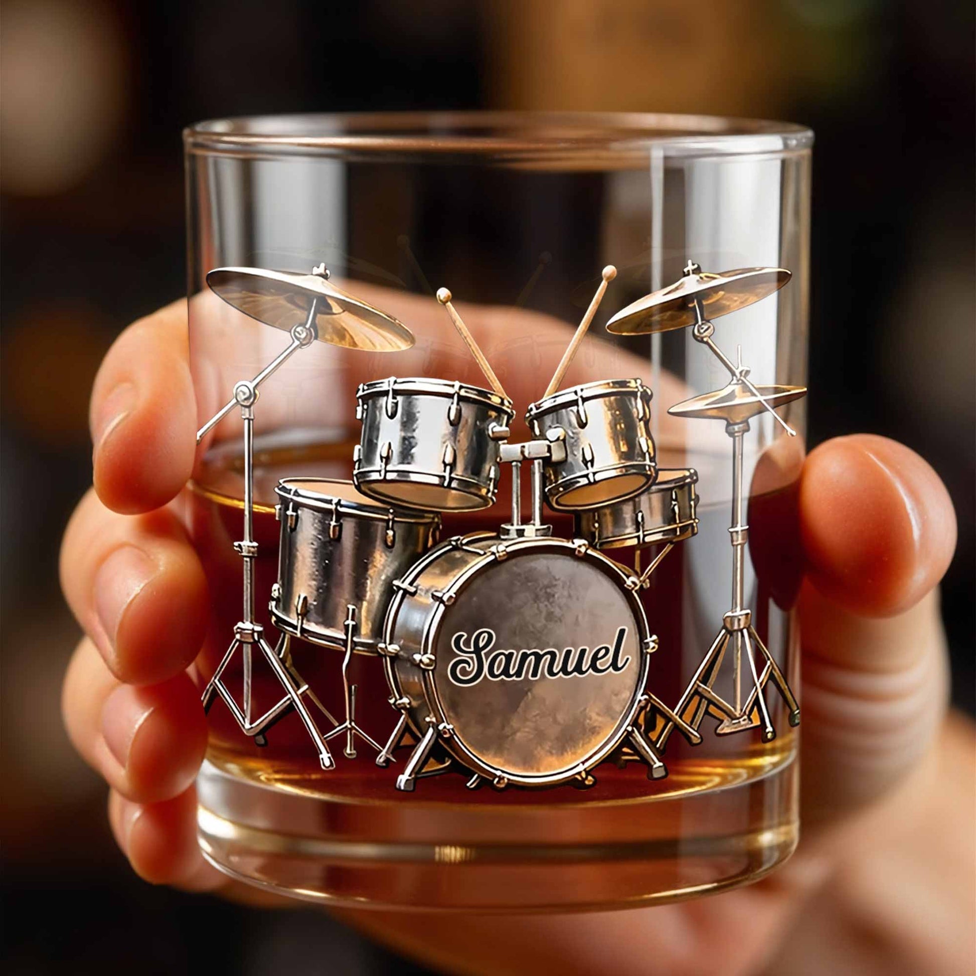 Music Is The Heartbeat Of The Soul Drum Kit Design - Personalized Custom Whiskey Glass - MUSIC119_RWG
