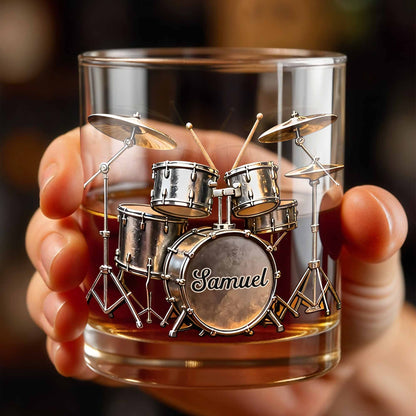 Music Is The Heartbeat Of The Soul Drum Kit Design - Personalized Custom Whiskey Glass - MUSIC119_RWG