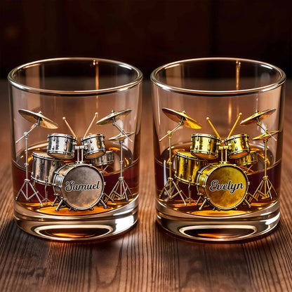 Music Is The Heartbeat Of The Soul Drum Kit Design - Personalized Custom Whiskey Glass - MUSIC119_RWG