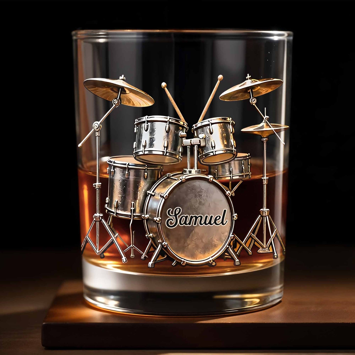 Music Is The Heartbeat Of The Soul Drum Kit Design - Personalized Custom Whiskey Glass - MUSIC119_RWG