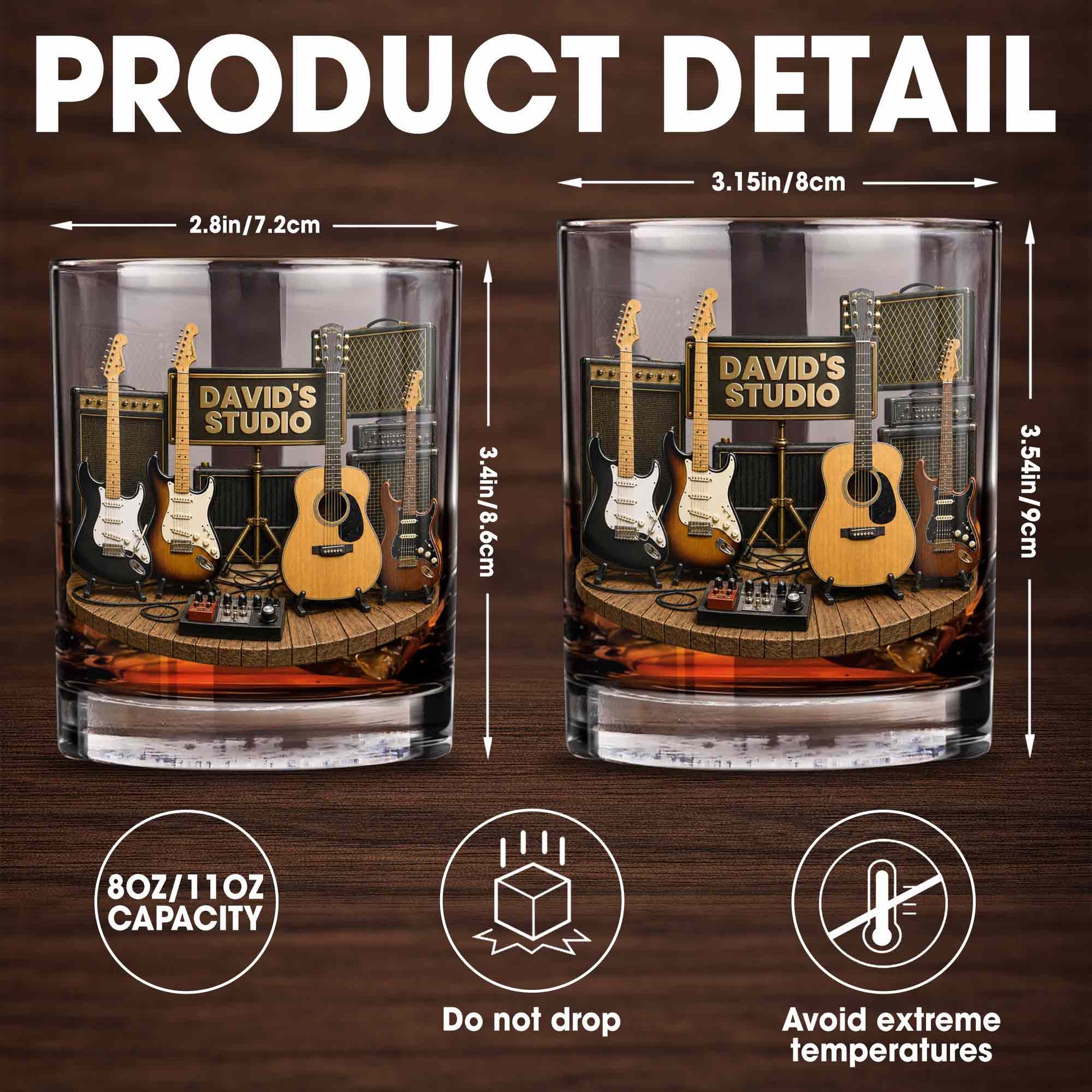 Studio With Guitars And Amplifiers Custom 3D Effect Design - Personalized Custom Whiskey Glass - MUSIC152_RWG