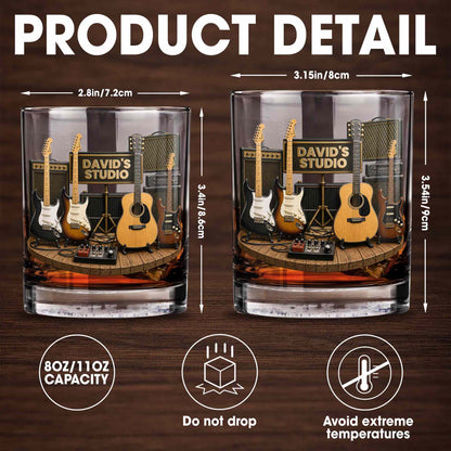 Studio With Guitars And Amplifiers Custom 3D Effect Design - Personalized Custom Whiskey Glass - MUSIC152_RWG