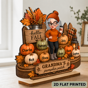 Hello Fall Grandma's Pumpkin Patch - Personalized 2-Layered Wooden Plaque - Cozy Fall Decor for Grandma
