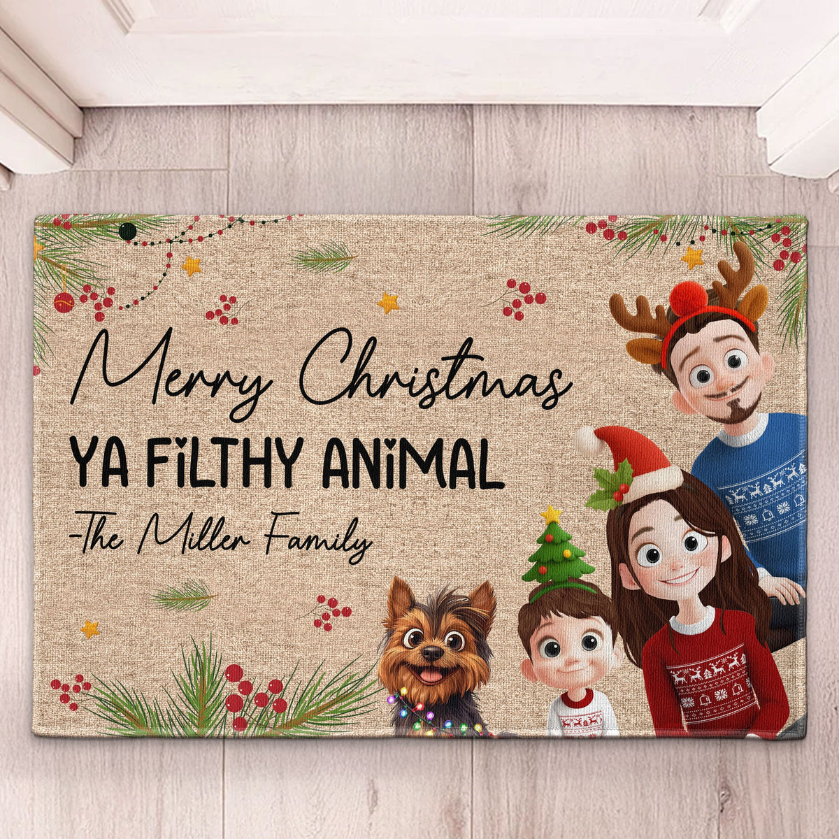 Merry Christmas Ya Filthy Animal personalized doormat
