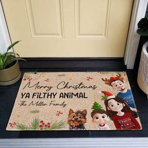 Merry Christmas Ya Filthy Animal doormat at the front door