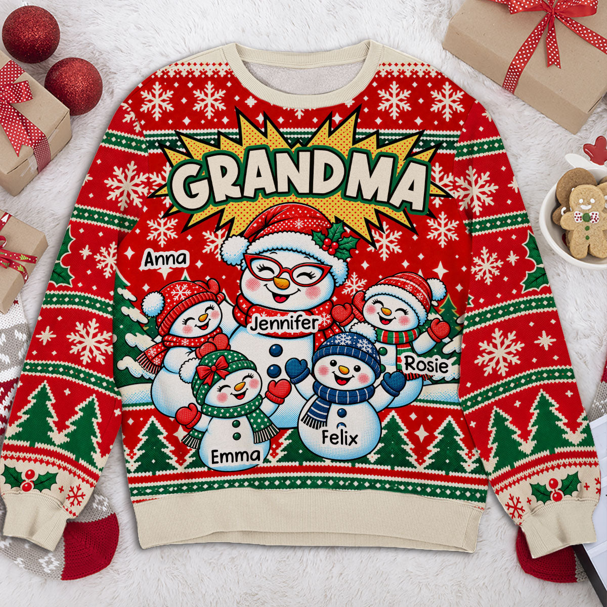 Grandma Snowman Crew personalized all-over-print sweatshirt