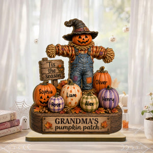 Grandma's Pumpkin Patch Scarecrow - Personalized 2-Layered Wooden Plaque - Halloween Fall Decor for Her