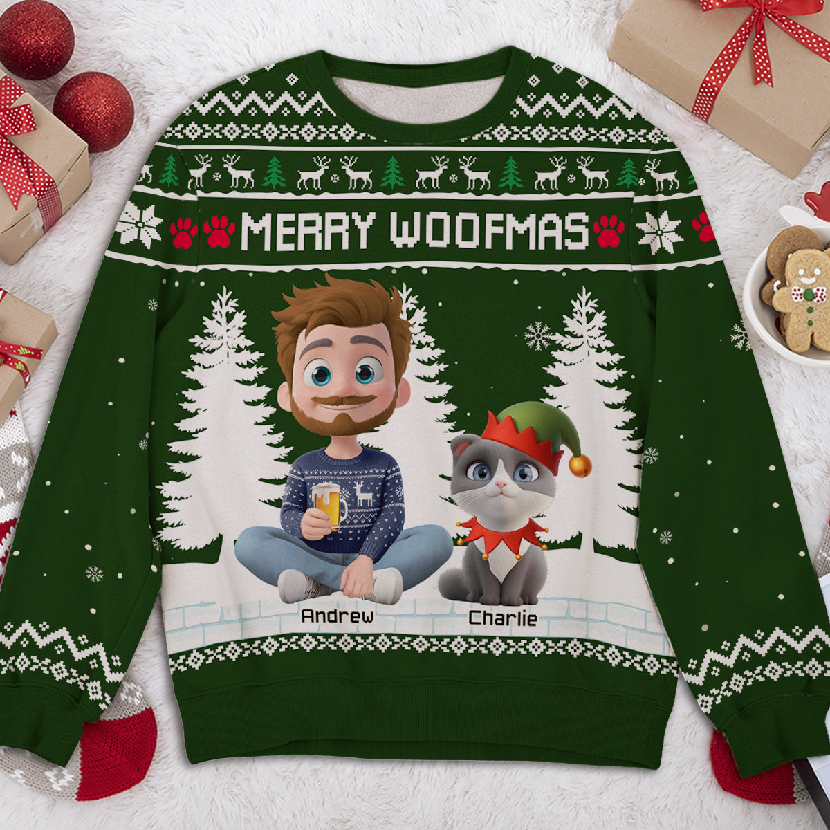 Merry Christmas To My Mom Dad Cartoon - Personalized All-Over-Print Sweatshirt - Christmas Gift For Mom