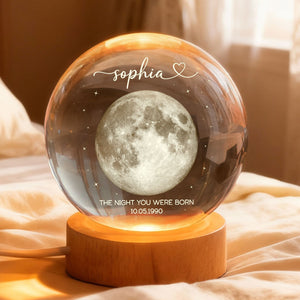 The Day You Were Born Custom Moon Phase by Date - Personalized Crystal Ball LED Night Light - Heartfelt Birthday, Just Because Gift for Loved Ones
