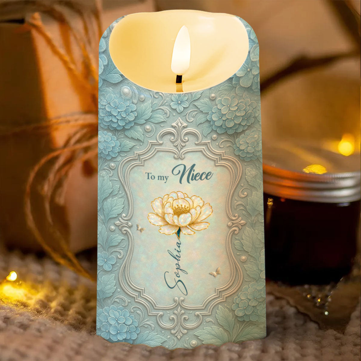 Bond Between Aunt And Niece, Beautiful Floral Design - Personalized Custom LED Candle - NCE006_LECA