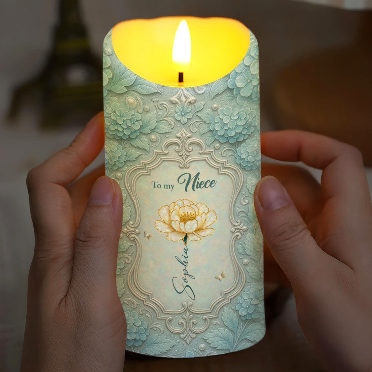 Bond Between Aunt And Niece, Beautiful Floral Design - Personalized Custom LED Candle - NCE006_LECA