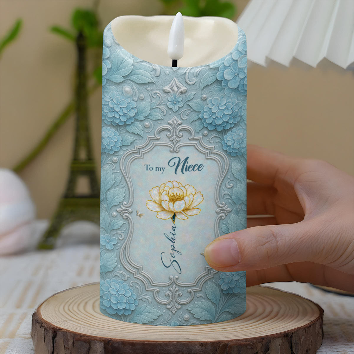 Bond Between Aunt And Niece, Beautiful Floral Design - Personalized Custom LED Candle - NCE006_LECA