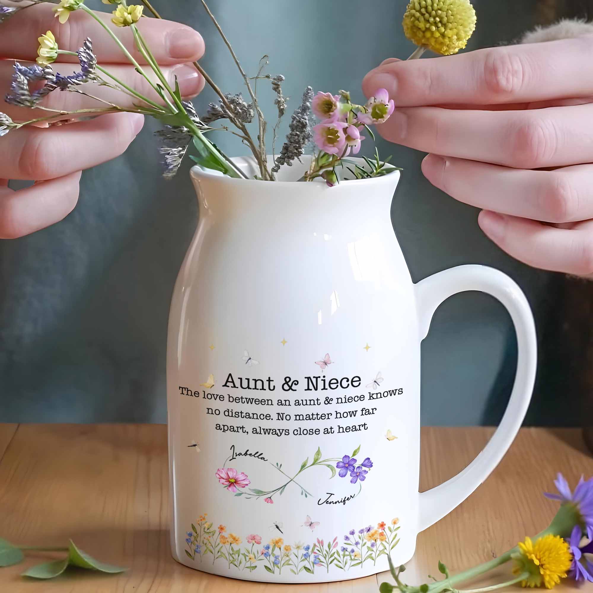The Love Between An Aunt & Niece, Flowers And Butterflies - Personalized Ceramic Flower Vase