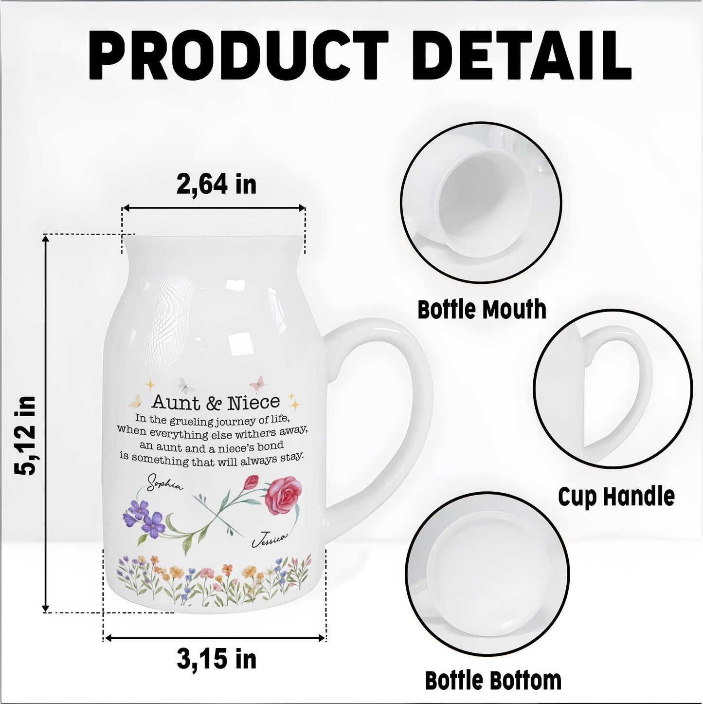 Aunt And Niece's Bond, Flowers and Butterfly - Personalized Ceramic Flower Vase