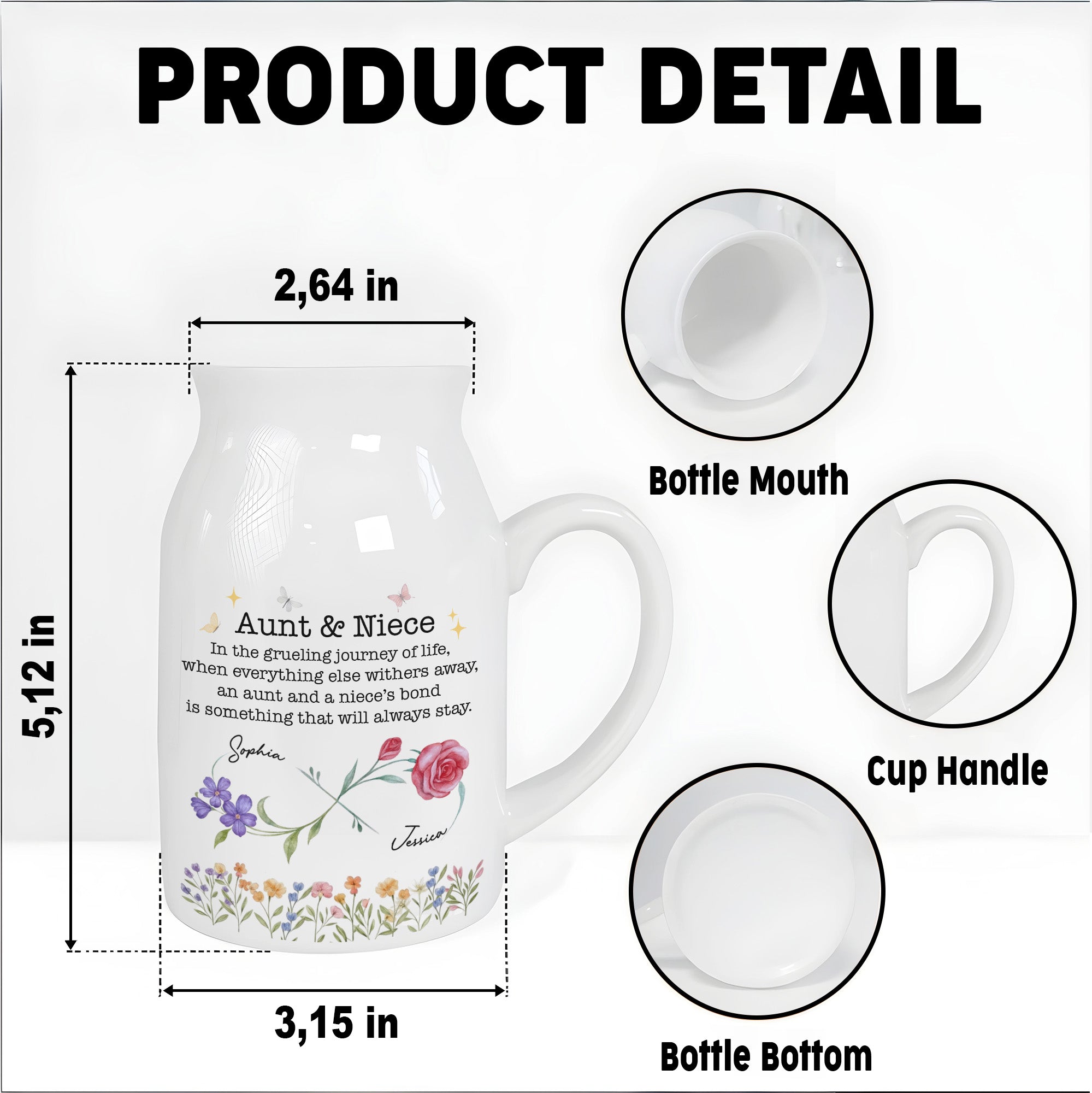 Aunt And Niece's Bond, Flowers and Butterfly - Personalized Ceramic Flower Vase
