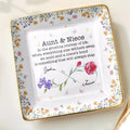 Aunt & Niece Bond, Decorated With Flowers And Butterflies - Personalized Custom Jewelry Dish, Ceramic Dish, Square Shape - NCE010_SCRF