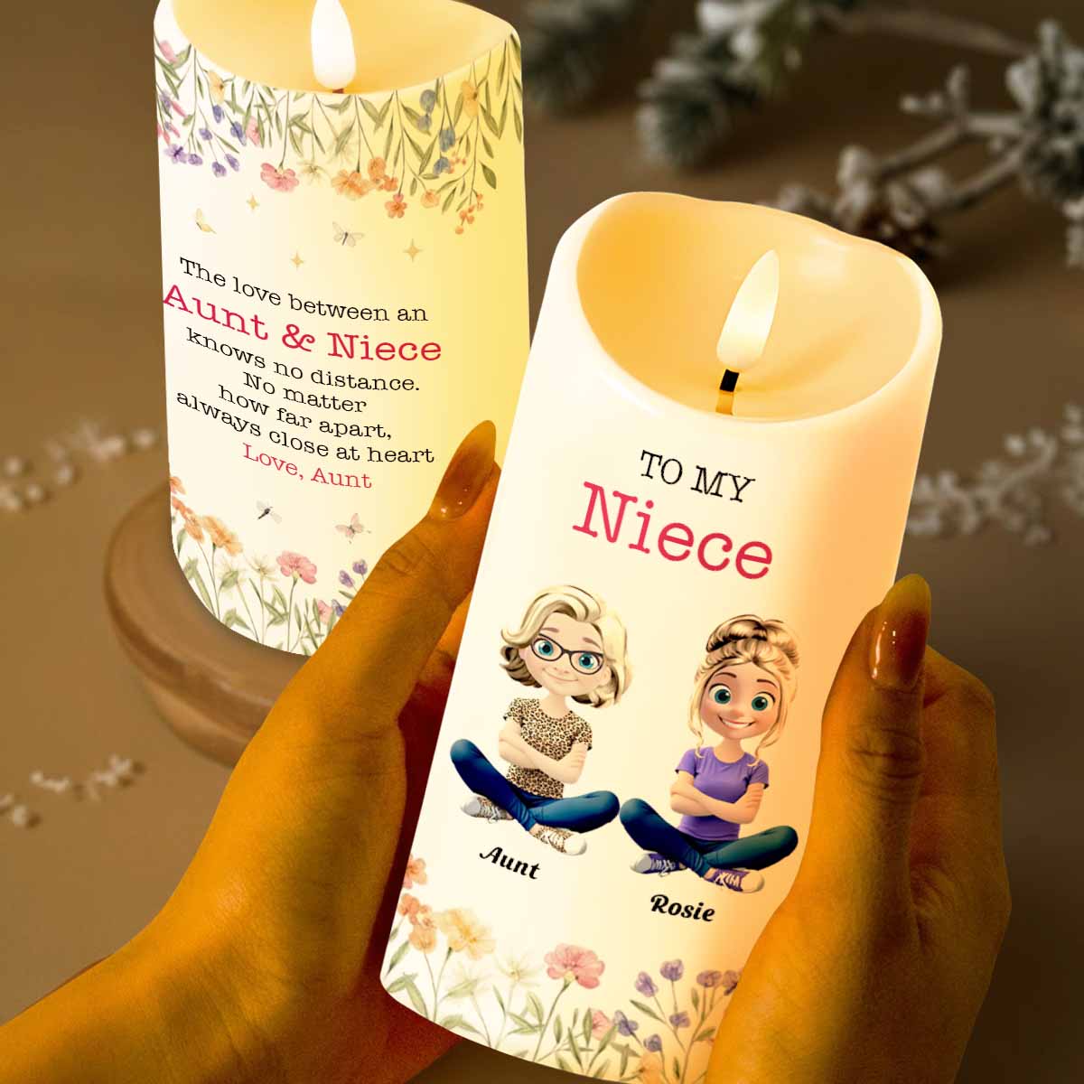 Love Between Aunt & Niece, Always Close At Heart - Personalized Custom LED Candle - NCE012_LECA
