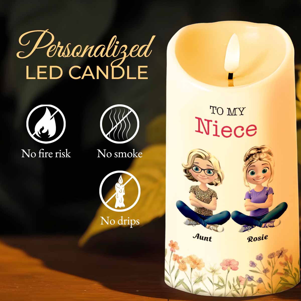 Love Between Aunt & Niece, Always Close At Heart - Personalized Custom LED Candle - NCE012_LECA