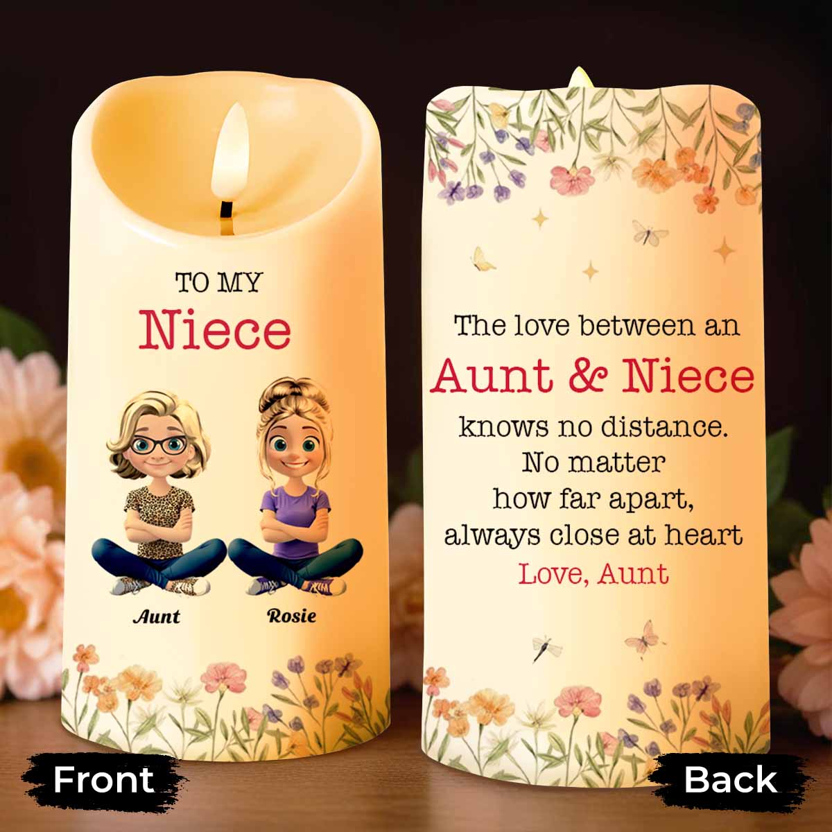 Love Between Aunt & Niece, Always Close At Heart - Personalized Custom LED Candle - NCE012_LECA