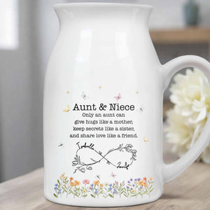 Only An Aunt Can Give Hugs Like A Mother, Flowers And Butterflies - Personalized Ceramic Flower Vase