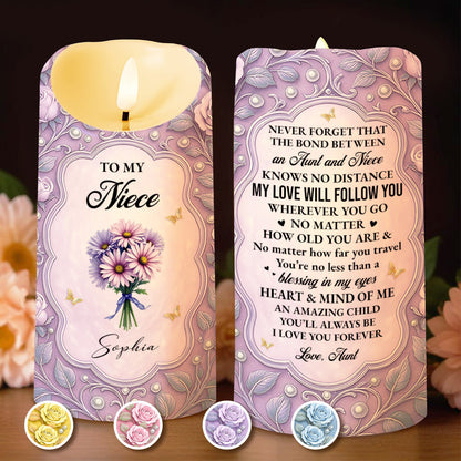 To My Niece, Beautiful Flowers and Butterflies - Personalized Custom LED Candle - NCE013_LECA
