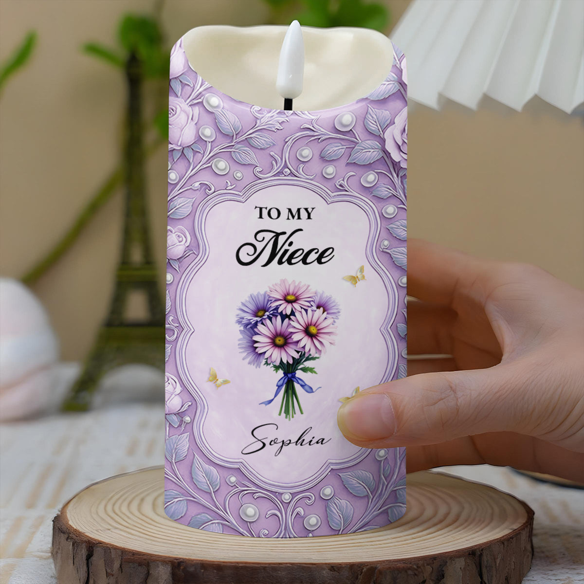 To My Niece, Beautiful Flowers and Butterflies - Personalized Custom LED Candle - NCE013_LECA