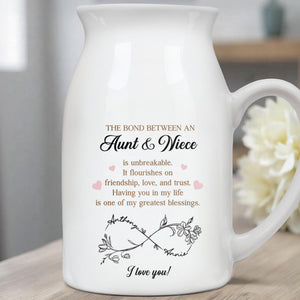 The Bond Between An Aunt & Niece, Hearts And Floral Designs - Personalized Ceramic Flower Vase