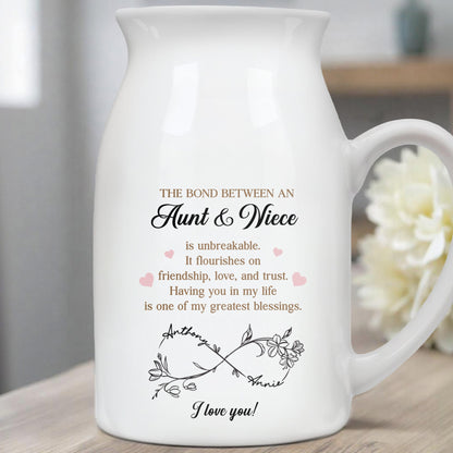 The Bond Between An Aunt & Niece, Hearts And Floral Designs - Personalized Ceramic Flower Vase