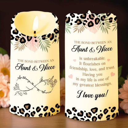 The Bond Between An Aunt & Niece, Flowers And Leopard Print - Personalized Custom LED Candle - NCE014_LECA