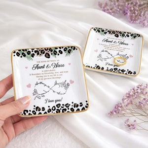 The Bond Between An Aunt And Niece Unbreakable Leopard Flower - Personalized Custom Jewelry Dish, Ceramic Dish, Square Shape - NCE014_SCRF