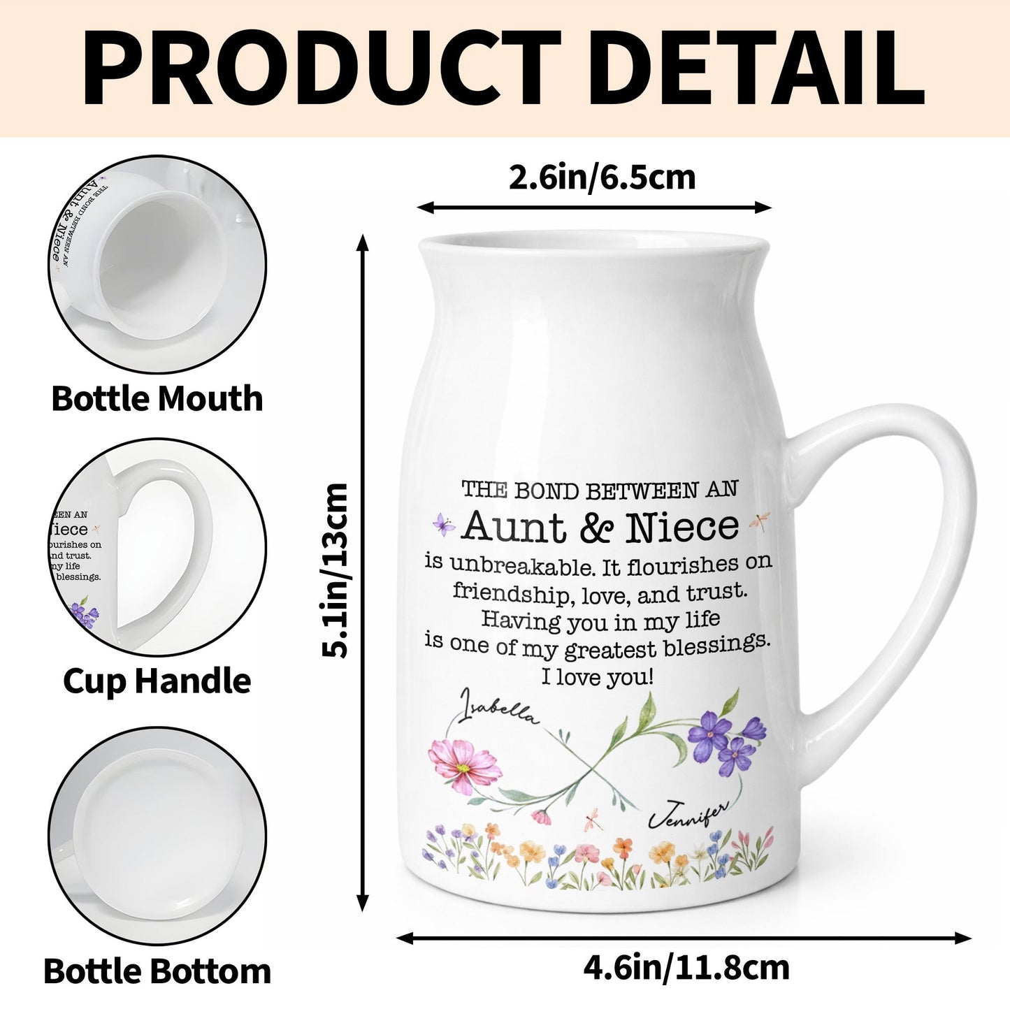 The Bond Between An Aunt & Niece, Flowers Design - Personalized Ceramic Flower Vase