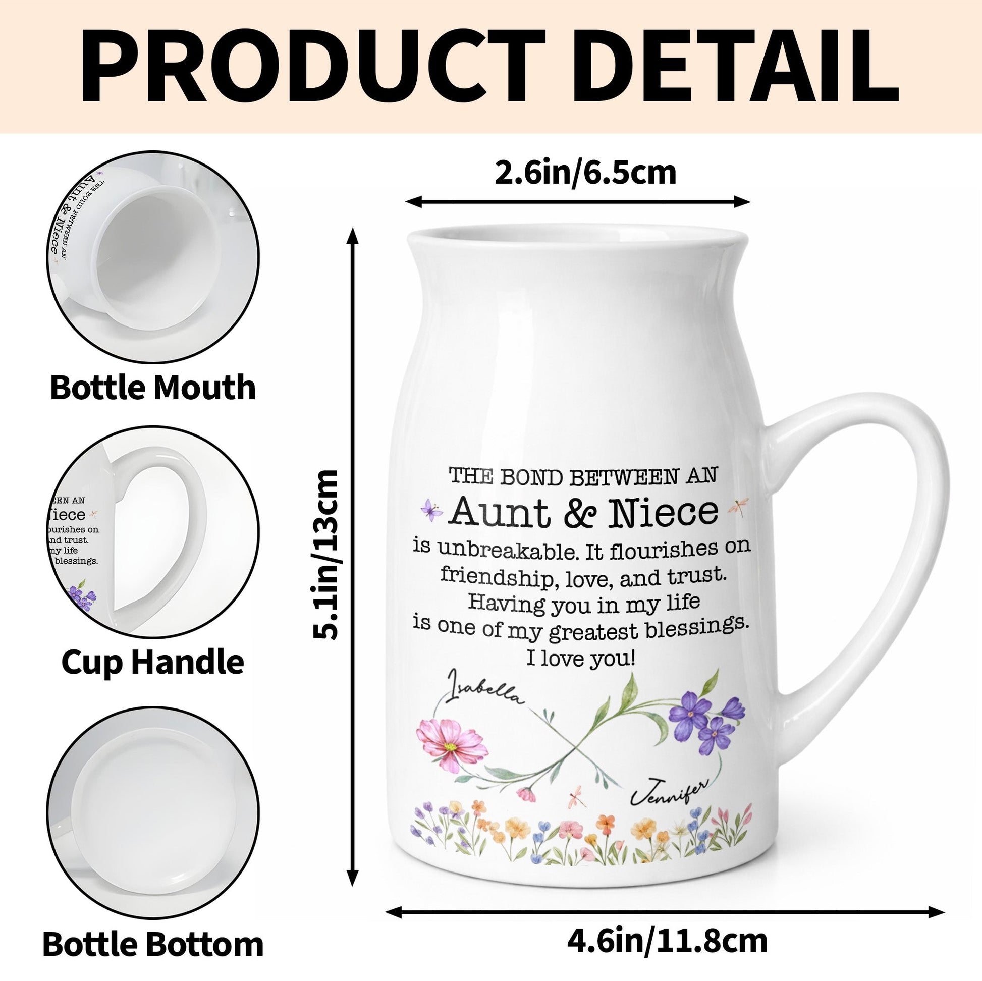 The Bond Between An Aunt & Niece, Flowers Design - Personalized Ceramic Flower Vase