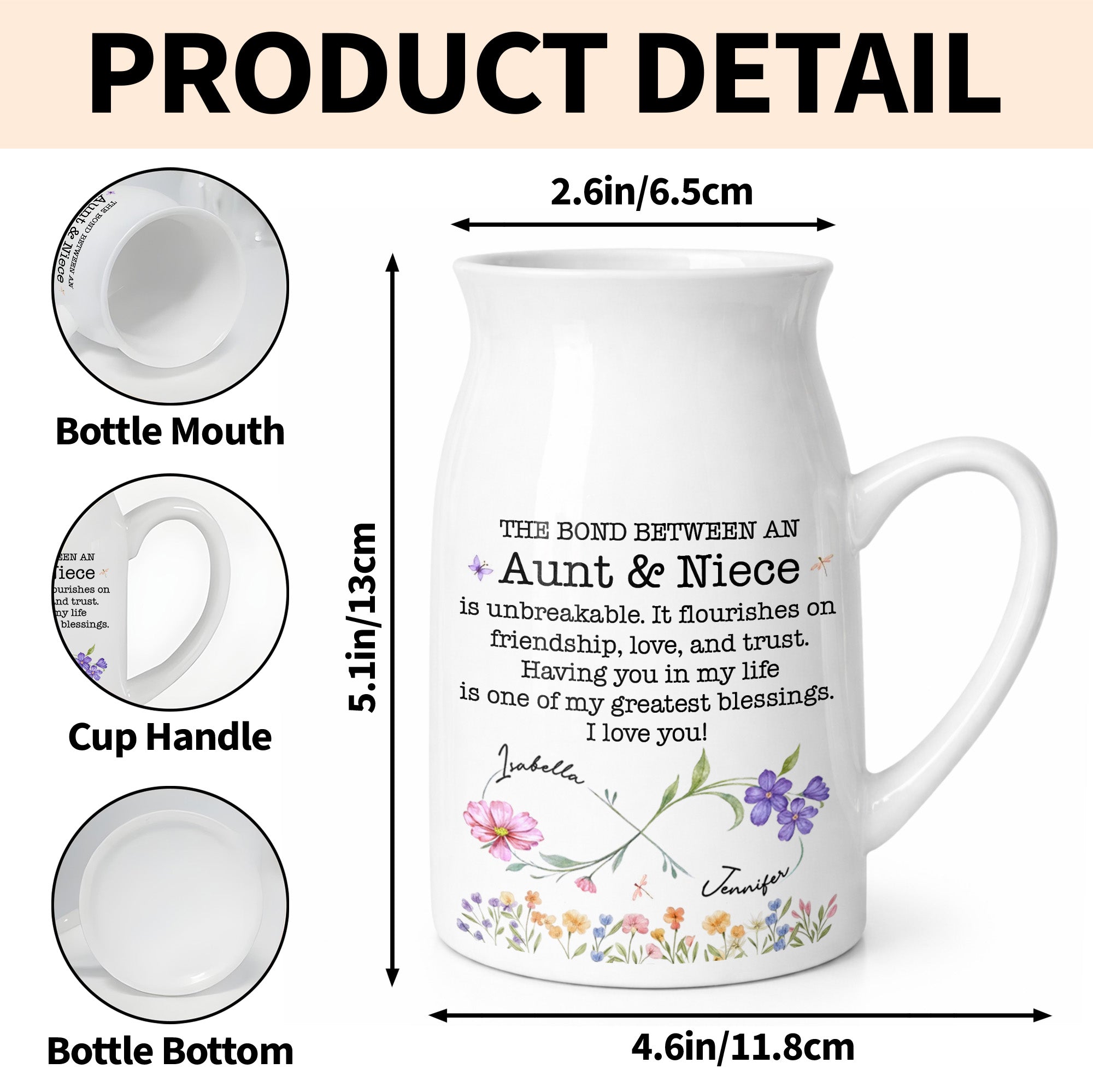 The Bond Between An Aunt & Niece, Flowers Design - Personalized Ceramic Flower Vase