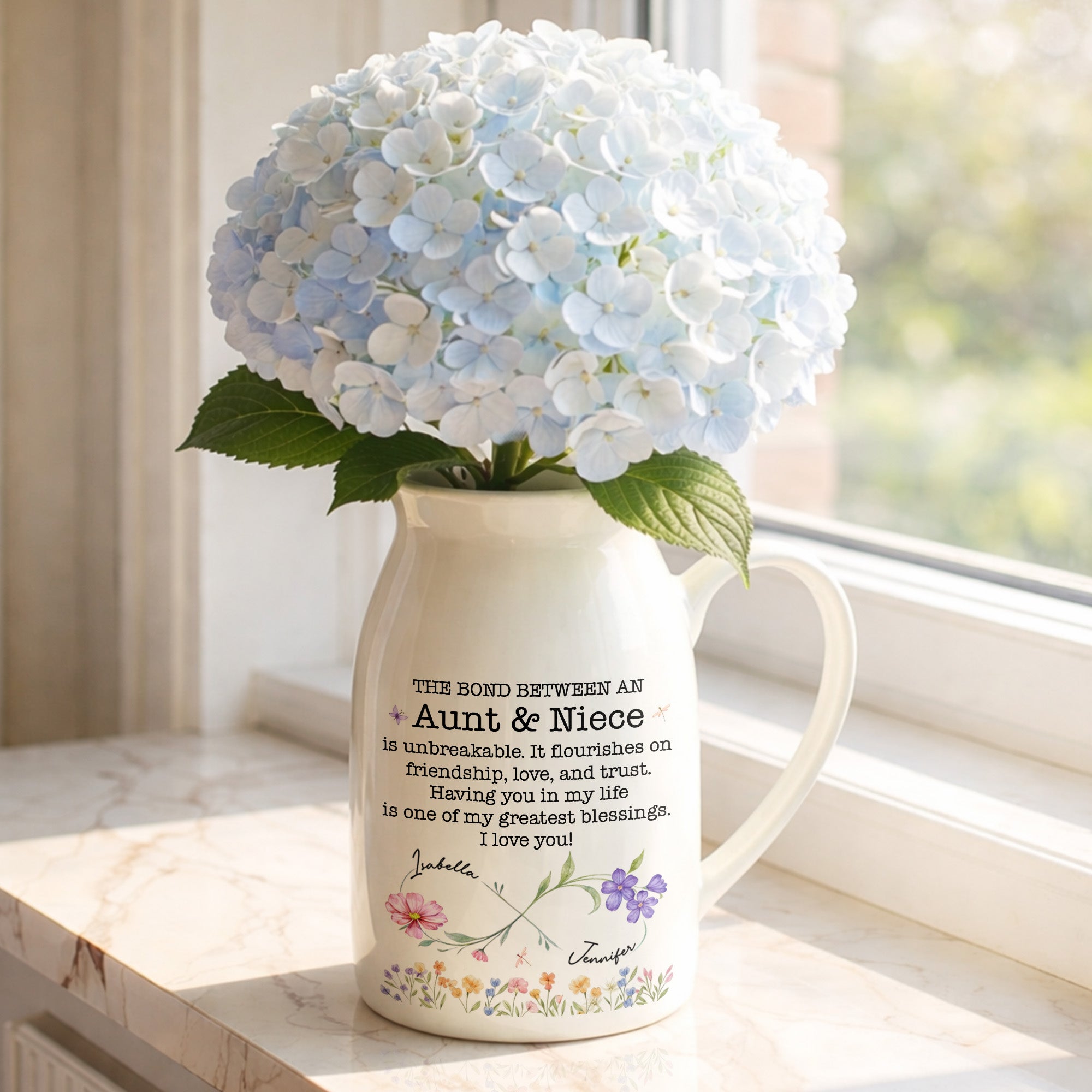 The Bond Between An Aunt & Niece, Flowers Design - Personalized Ceramic Flower Vase