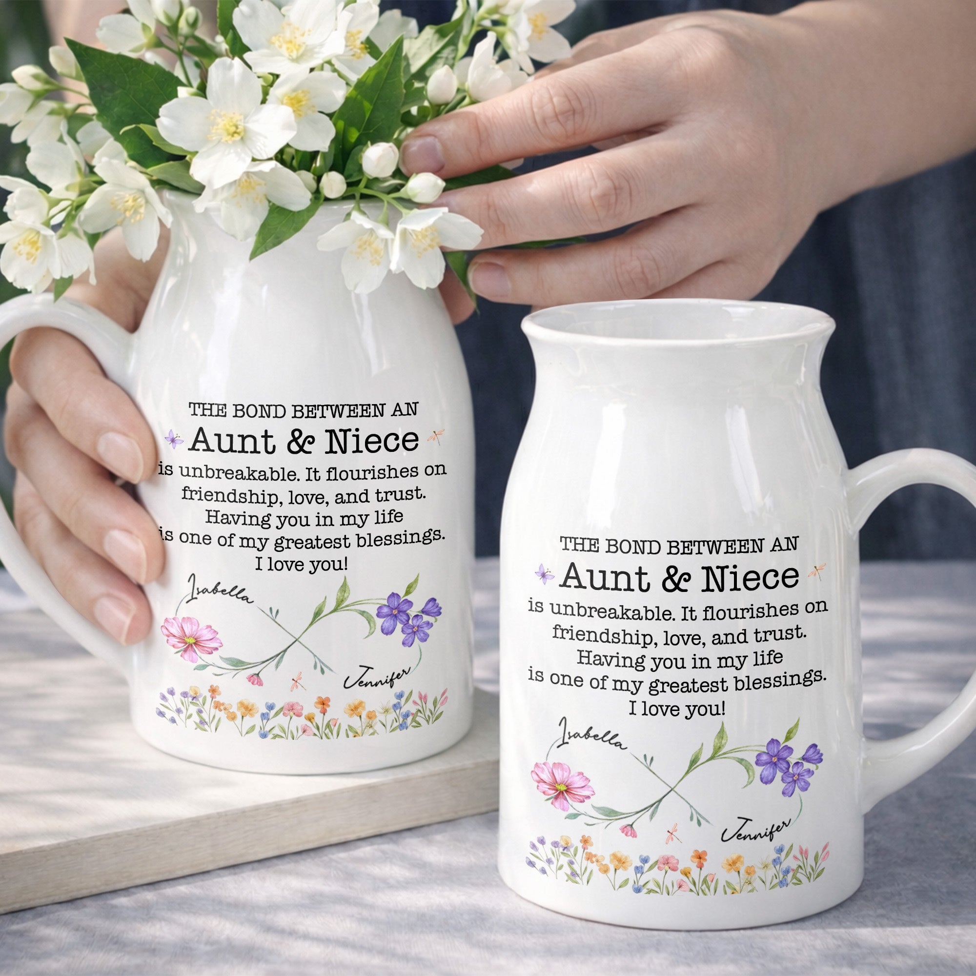 The Bond Between An Aunt & Niece, Flowers Design - Personalized Ceramic Flower Vase