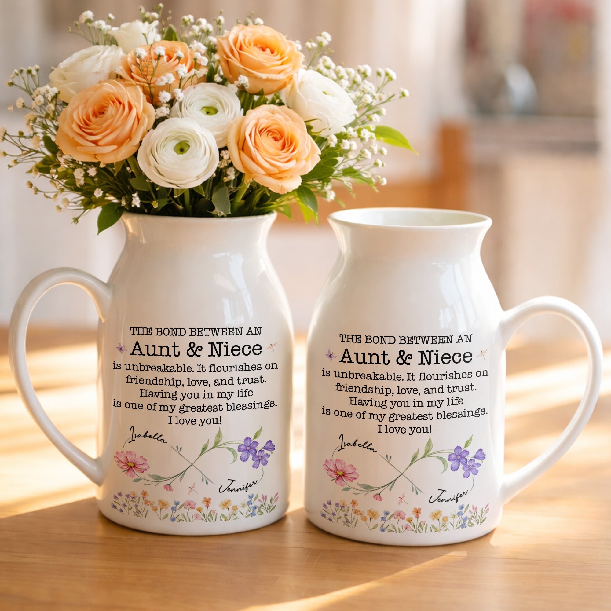 The Bond Between An Aunt & Niece, Flowers Design - Personalized Ceramic Flower Vase