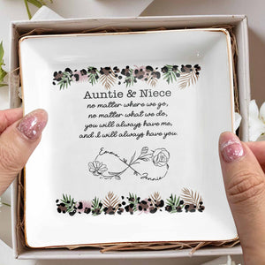 Auntie & Niece Always Together With Flowers And Branches - Personalized Custom Jewelry Dish, Square Ceramic Dish - NCE024_SCRD