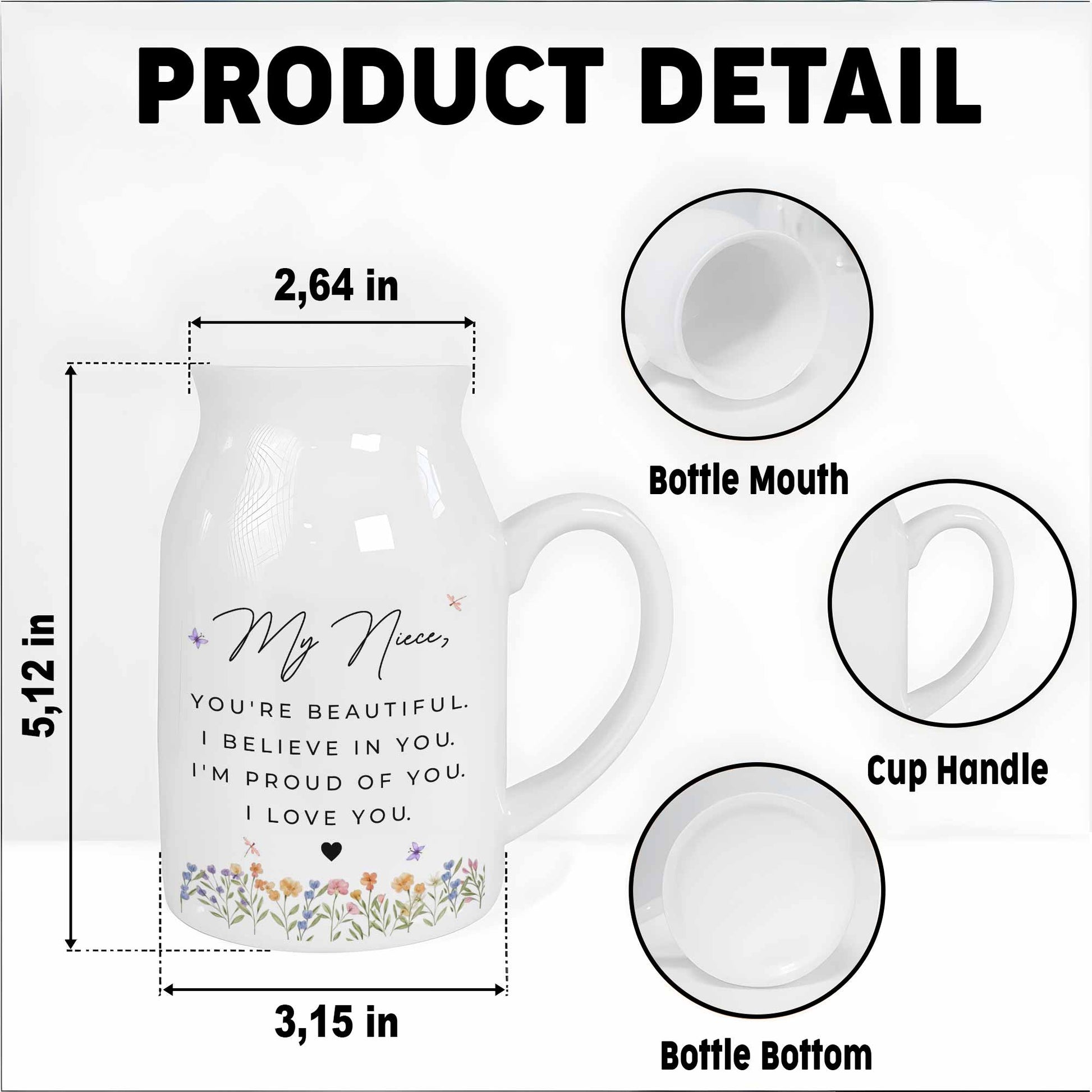 You're Beautiful, Believe In You, Flowers Heart Design - Personalized Ceramic Flower Vase