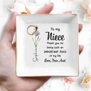 To My Niece, Thank You For Being An Important Piece - Personalized Custom Jewelry Dish, Square Ceramic Dish - NCE029_SCRD