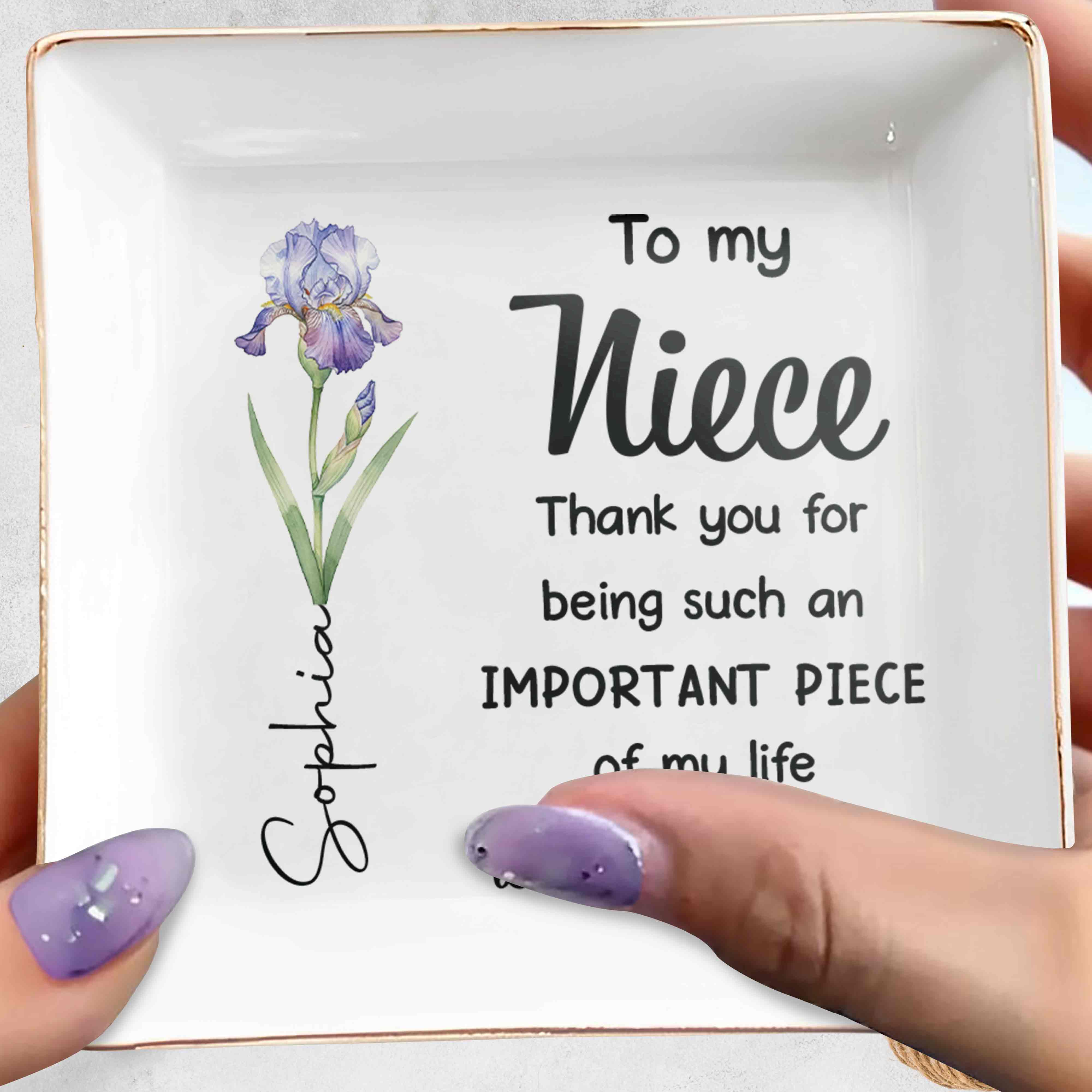 To My Niece, Thank You For Being An Important Piece - Personalized Custom Jewelry Dish, Square Ceramic Dish - NCE029_SCRD