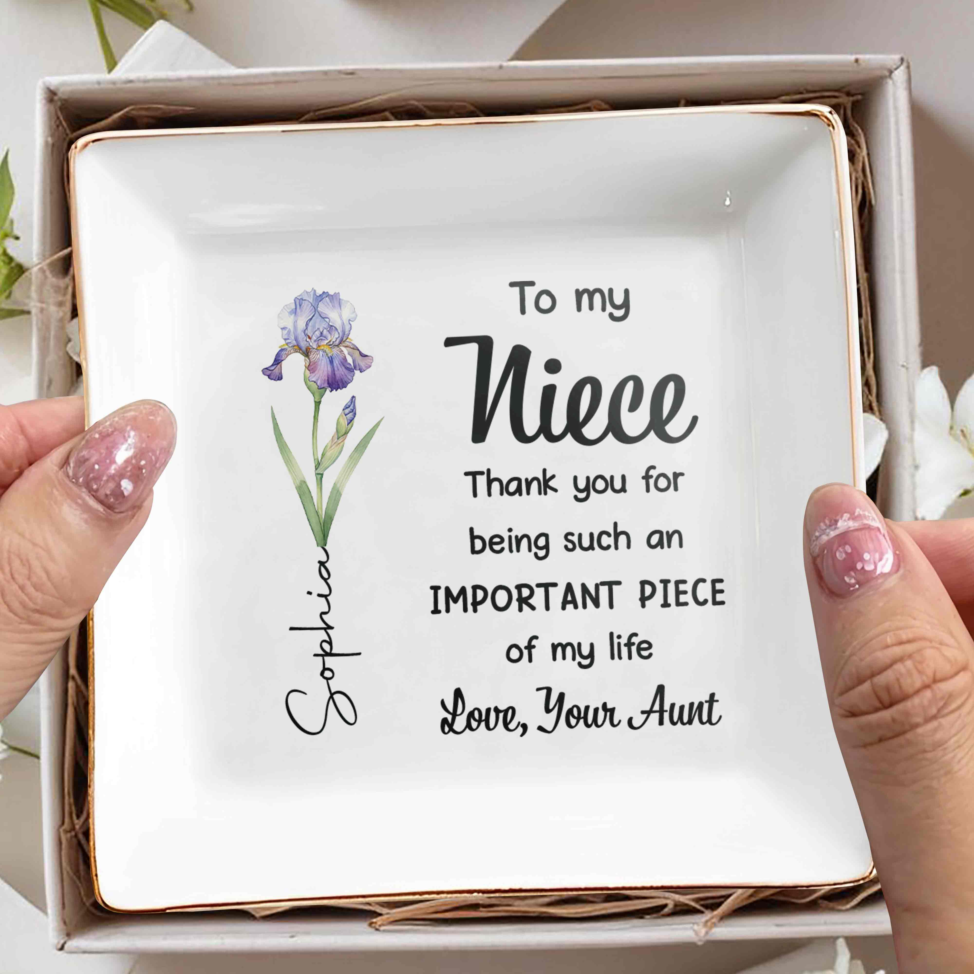 To My Niece, Thank You For Being An Important Piece - Personalized Custom Jewelry Dish, Square Ceramic Dish - NCE029_SCRD