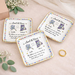 Aunt & Niece No Distance Can Ever Separate Us Floral State Map - Personalized Custom Jewelry Dish, Ceramic Dish, Square Shape - NCE030_SCRF