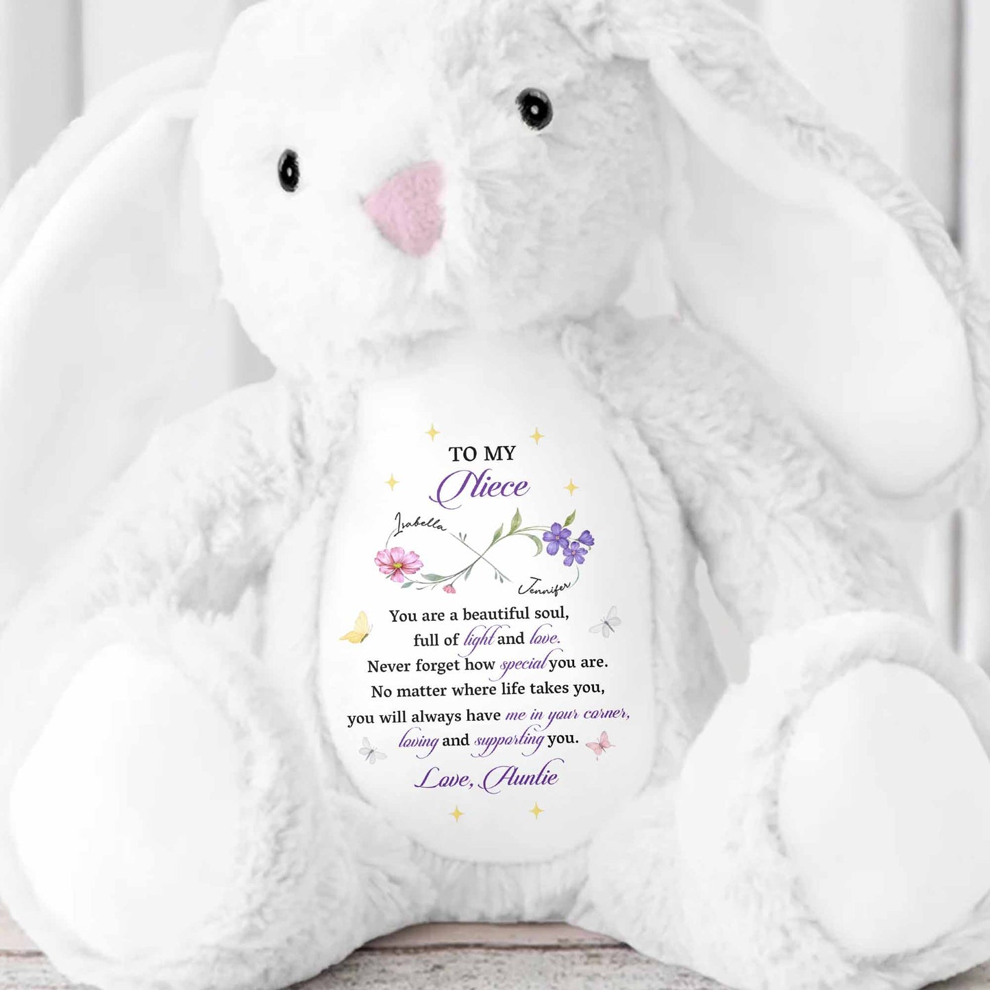 To My Niece, You Are A Beautiful Soul, Full Of Light - Personalized Stuffed Bunny - NCE035_BUN