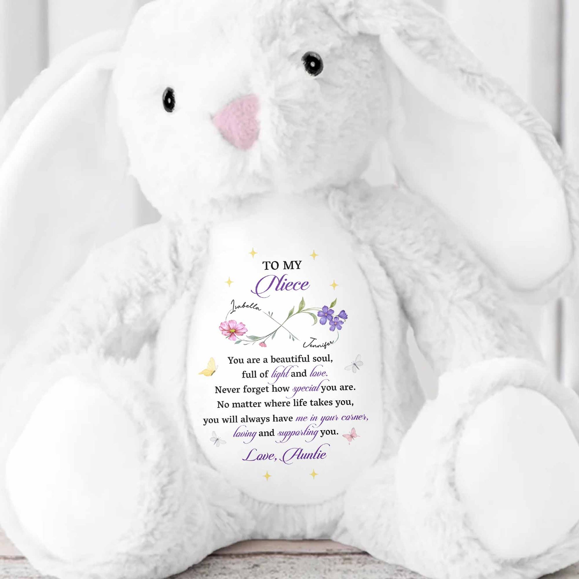 To My Niece, You Are A Beautiful Soul, Full Of Light - Personalized Stuffed Bunny - NCE035_BUN