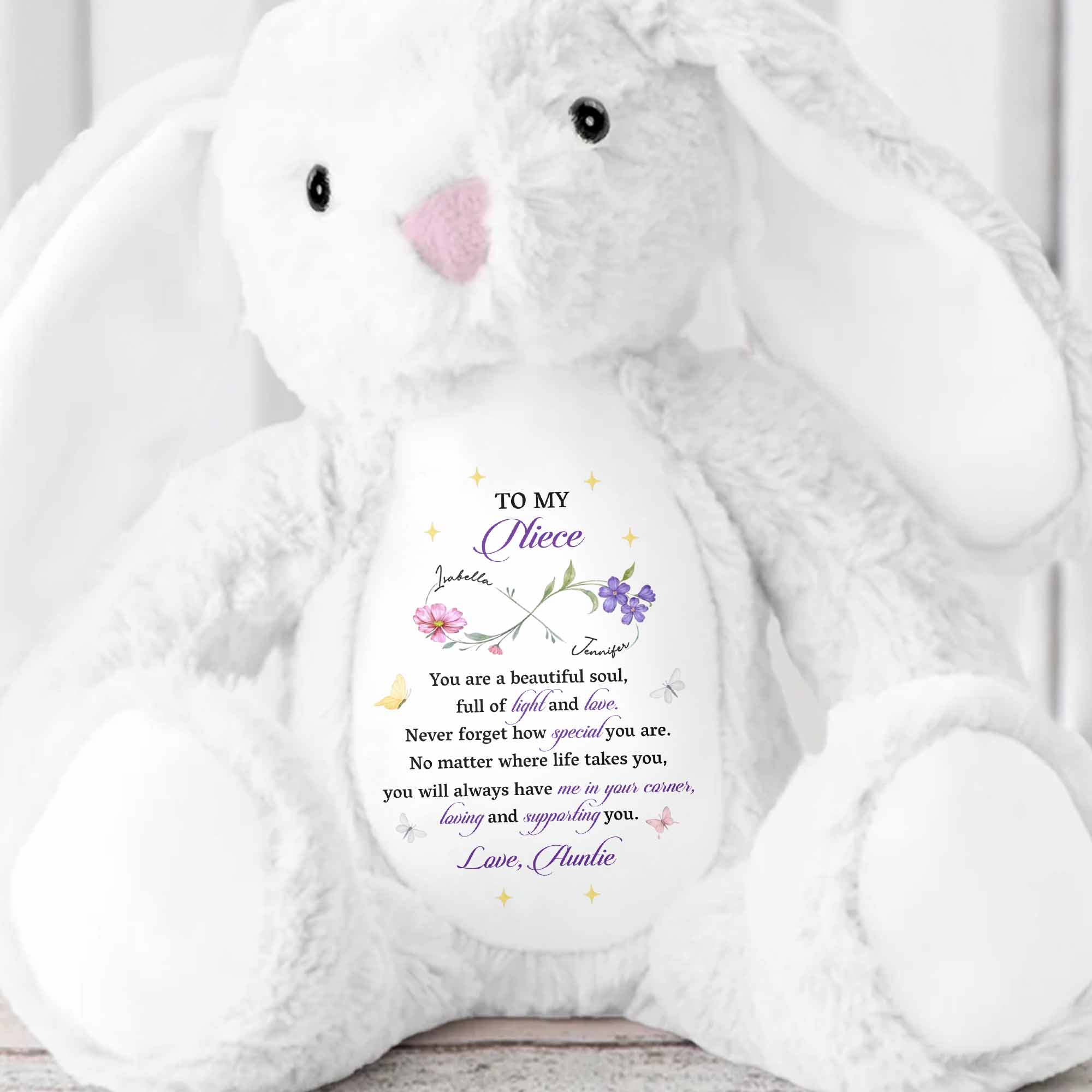 To My Niece, You Are A Beautiful Soul, Full Of Light - Personalized Stuffed Bunny - NCE035_BUN