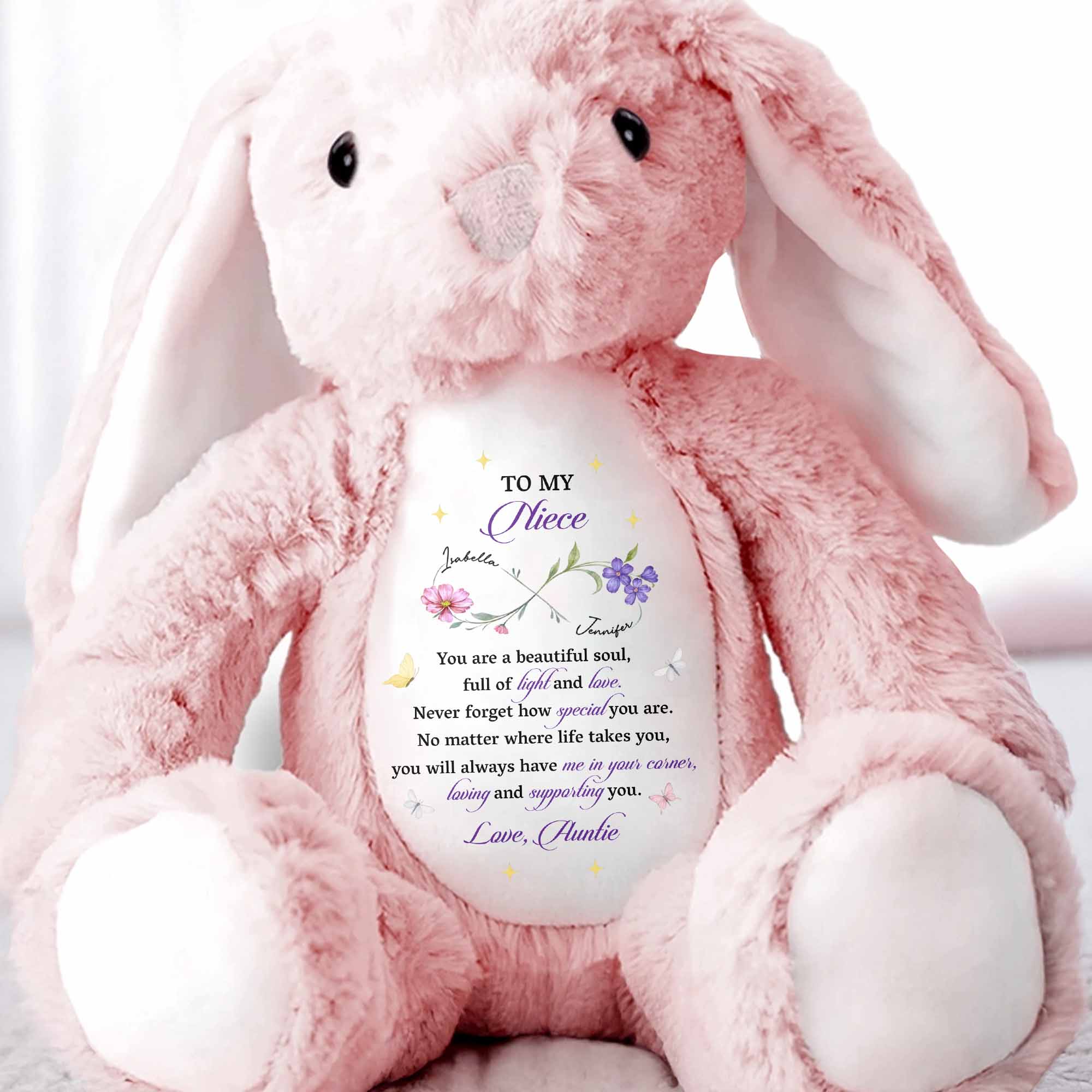 To My Niece, You Are A Beautiful Soul, Full Of Light - Personalized Stuffed Bunny - NCE035_BUN