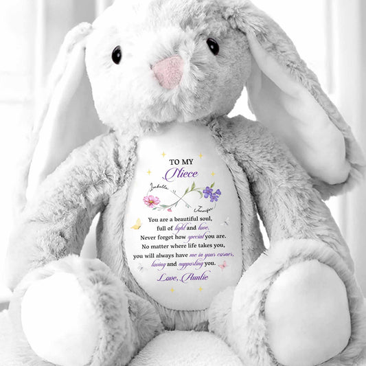 To My Niece, You Are A Beautiful Soul, Full Of Light - Personalized Stuffed Bunny - NCE035_BUN