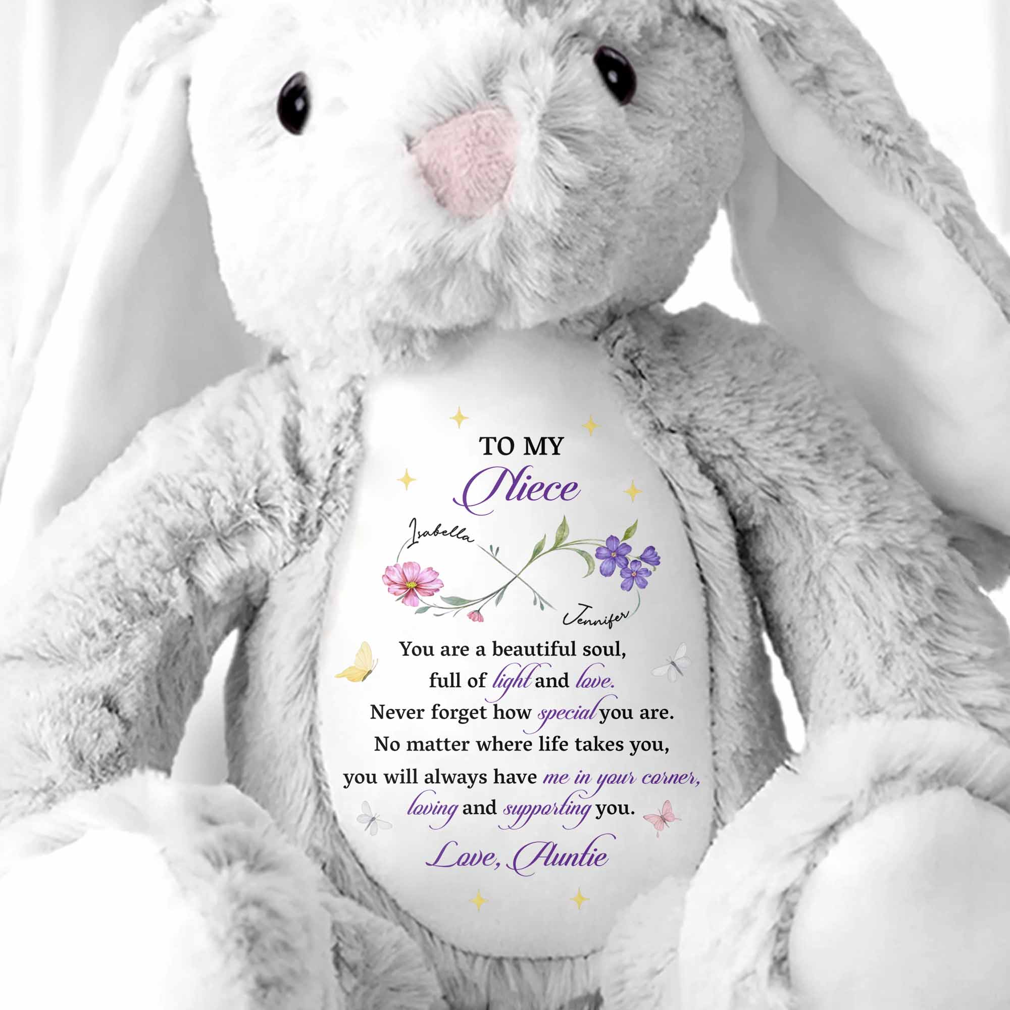 To My Niece, You Are A Beautiful Soul, Full Of Light - Personalized Stuffed Bunny - NCE035_BUN